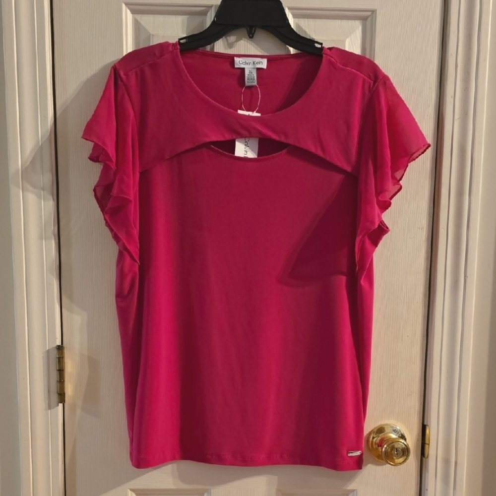 Calvin Klein Pink Ruffle Sleeve Top